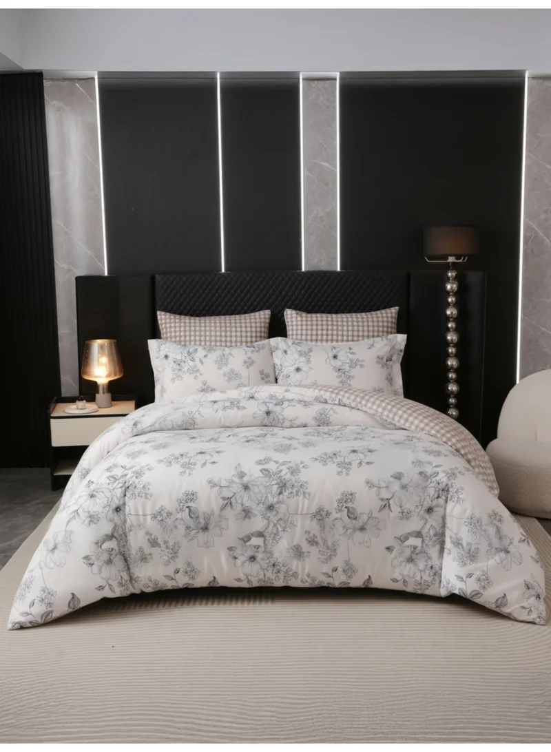 Donetella Printed Duvet Set, Queen Size Fits 180x200 cm - 6-Pcs Bed Set, Microfiber Fabric - 1 Duvet Cover, 1 Fitted Sheet, 2 Pillow Shams, 2 Pillowcases (Filler Not Included)