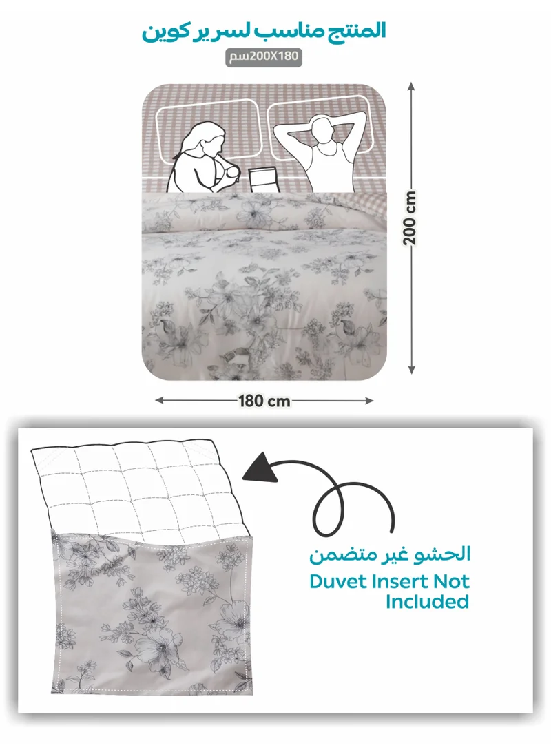 Donetella QUEEN (180x200 cm) Printed Duvet Set, Queen Size Fits 180x200 cm - 6-Pcs Bed Set, Microfiber Fabric - 1 Duvet Cover, 1 Fitted Sheet, 2 Pillow Shams, 2 Pillowcases (Filler Not Included)  | Best Price UAE