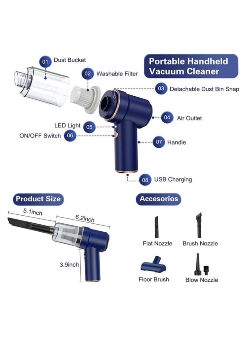 INGUNAR INGUNAR Car Vacuum Cleaner Cordless, Portable Handheld Vacuum Air Duster, 9000PA/120W Powerful Suction, Suck And Blow 2 In 1, With LED Light For Car/Home/Office/Pet, USB Rechargeable (Blue) - Image 3