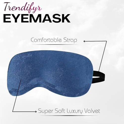 Trendifyr ™ Travel Neck Cushion Pillow With Eye Mask | Super Soft Material With 5 Years Warranty | For Travel & Sleep In Flights, Train, Car (Blue With Eye Mask) - Velvet - Image 3