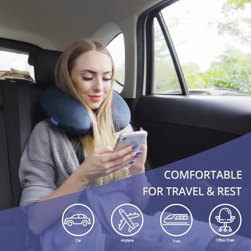 Trendifyr ™ Travel Neck Cushion Pillow With Eye Mask | Super Soft Material With 5 Years Warranty | For Travel & Sleep In Flights, Train, Car (Blue With Eye Mask) - Velvet - Image 4