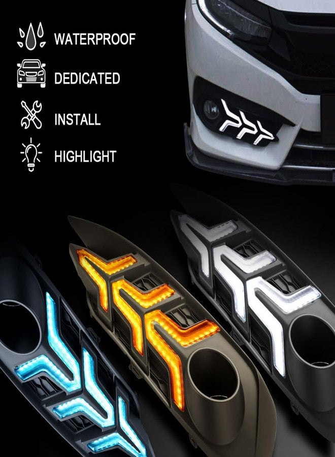 BIHEE Daytime Running Light Assembly for Honda Civic 2016 2017, 3 Color DRL Driving Fog Lamp Waterproof Bright Amber Turn Signal Light Assembly Kit,1 Pair - Image 5