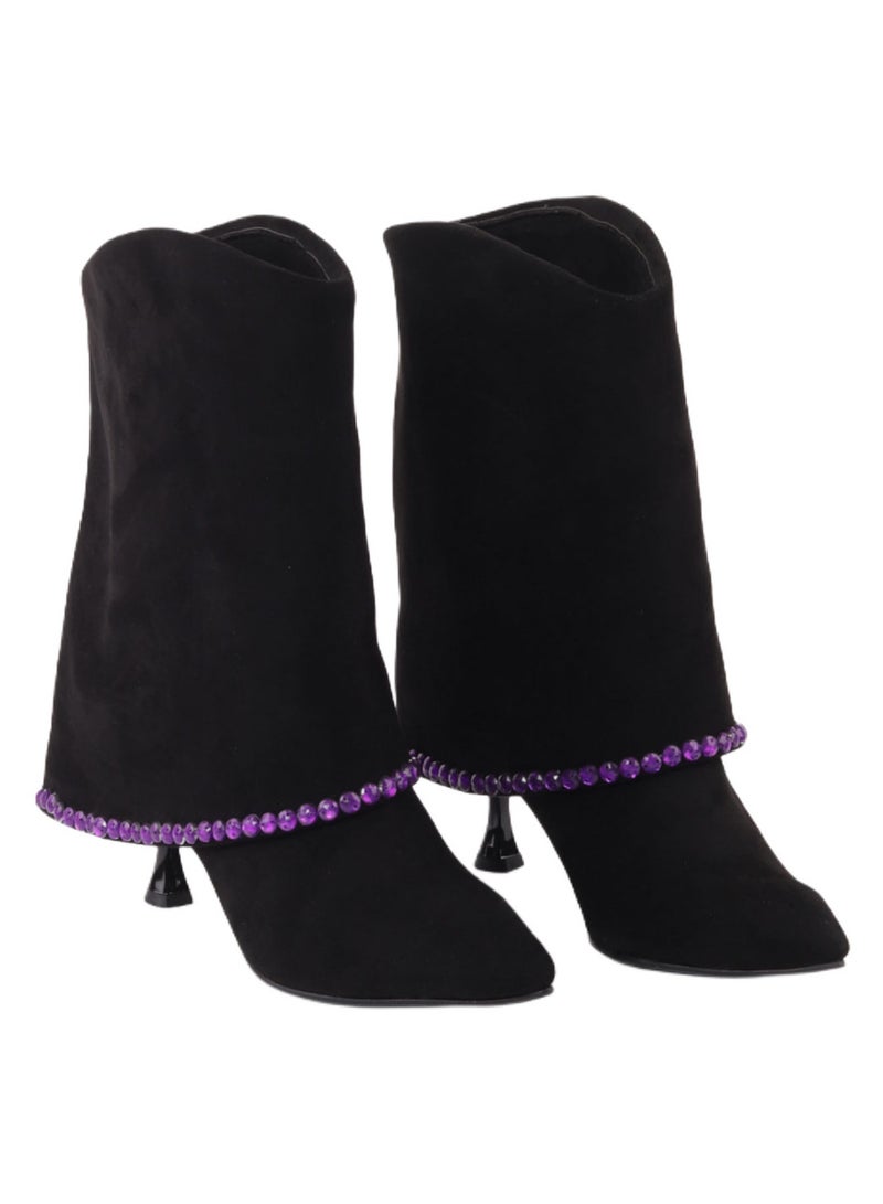 Mr.joe Half Black Suede Boots With Purple Accents - Image 3