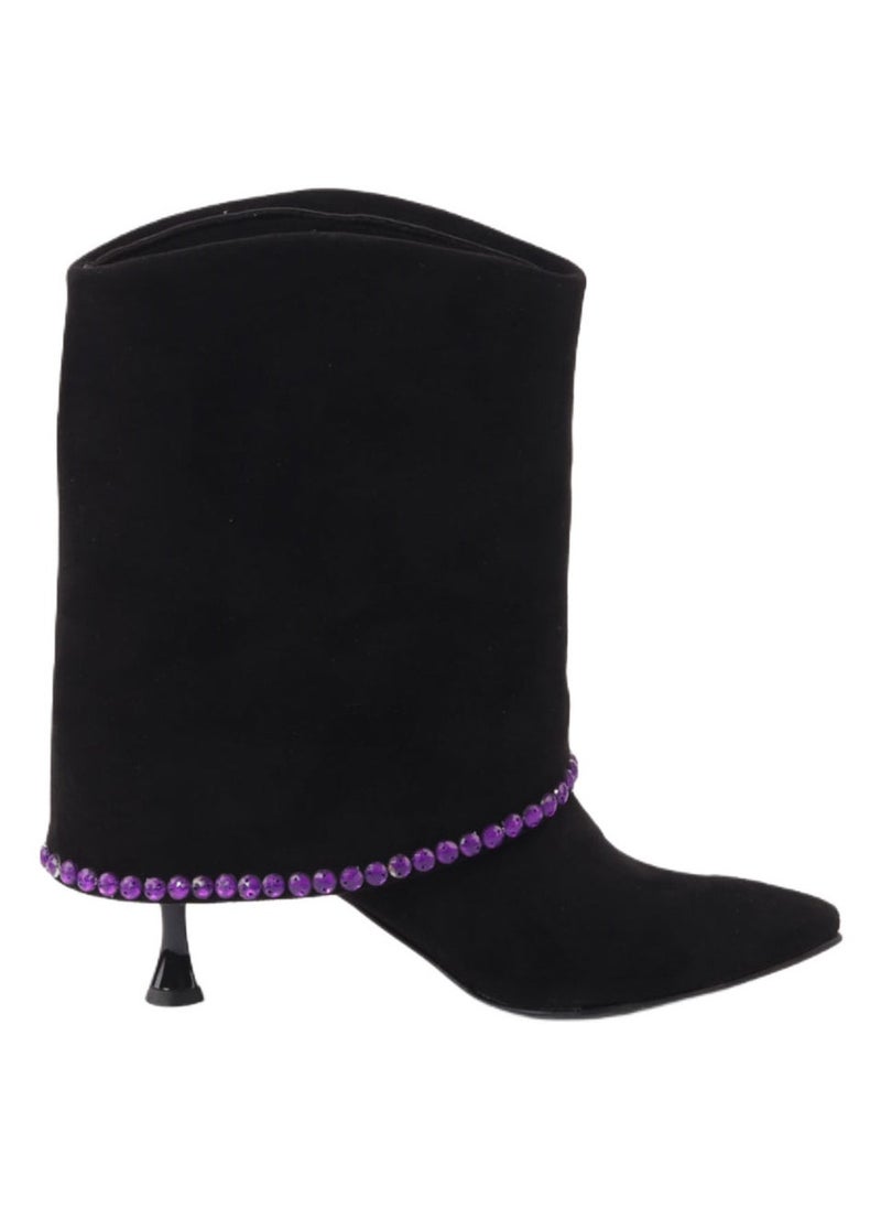 Mr.joe Half Black Suede Boots With Purple Accents - Image 1