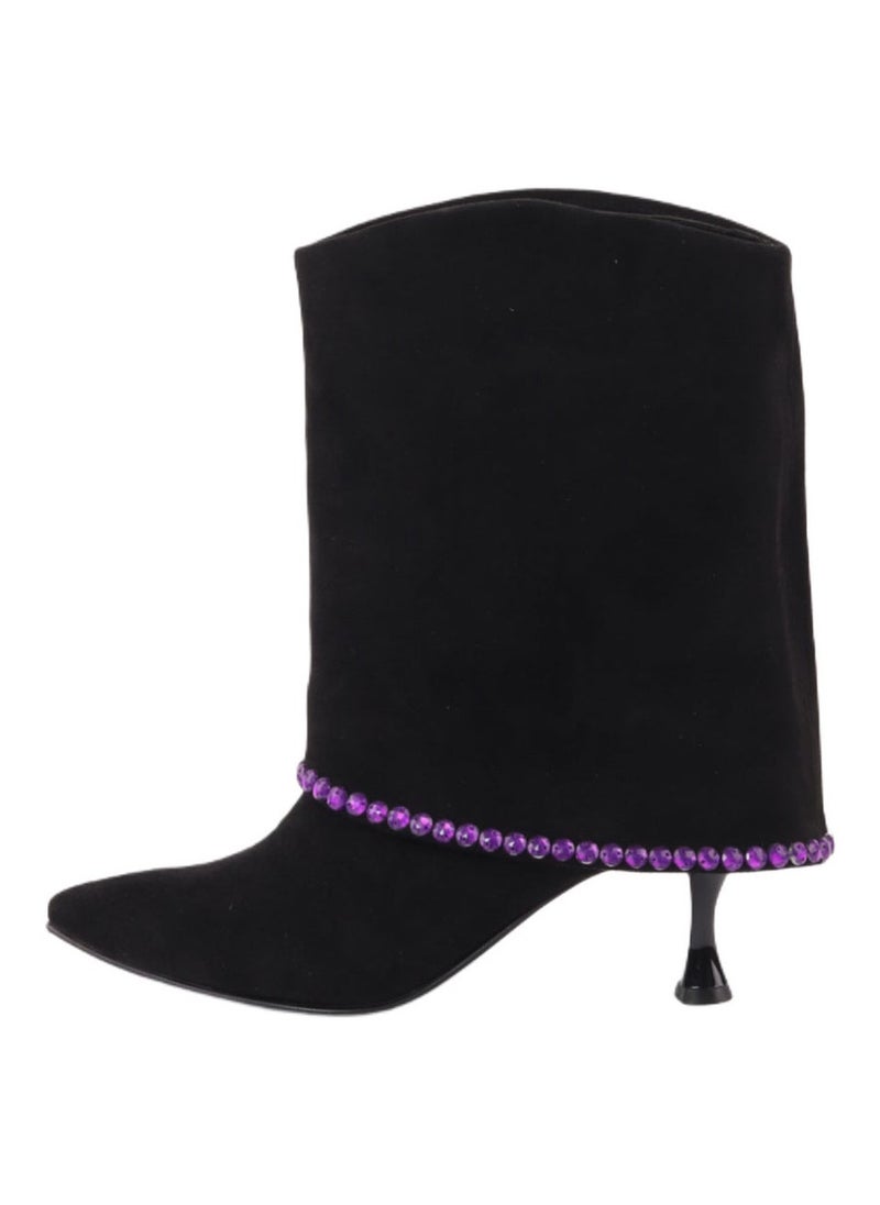 Mr.joe Half Black Suede Boots With Purple Accents - Image 2