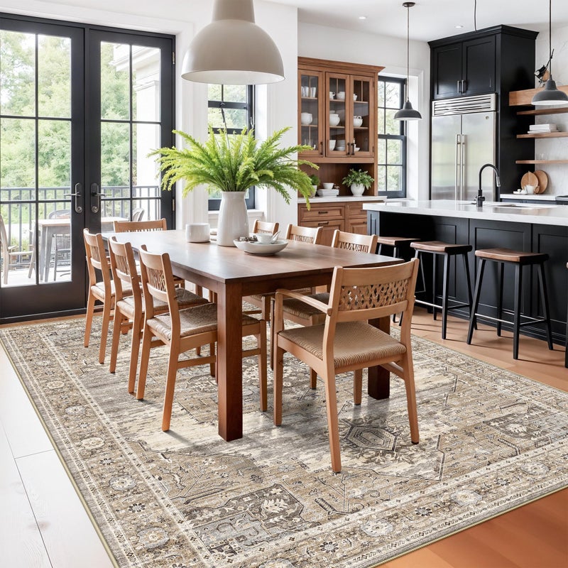 RUUGME 7x10 Rugs for Living Room: Boho Washable Area Rugs with Non Slip Backing Stain Resistant Carpet for Dining Room Bedroom Ultra Thin Soft Decoration Mat for Study Room Office 7x10 Beige - Image 2