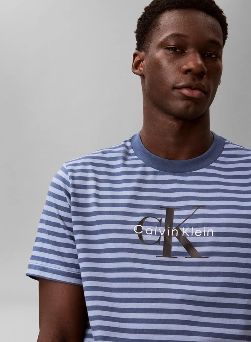 Calvin Klein Jeans Dark Denim Monogram Logo Stripe Relaxed T-Shirt for Men | Best Price UAE