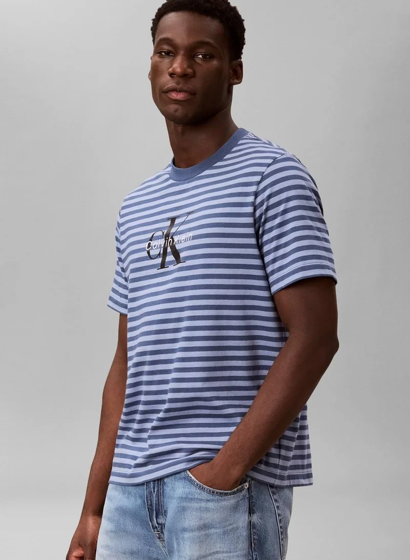 Calvin Klein Jeans Dark Denim Monogram Logo Stripe Relaxed T-Shirt for Men | Best Price UAE