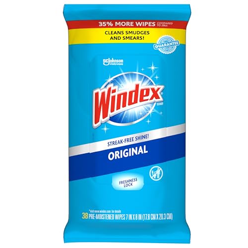 Windex Wipes Glass Cleaning, Pre-Moistened Glass and Surface Wipes to Clean Home Surfaces, Original Scent, 38 Count - Image 1
