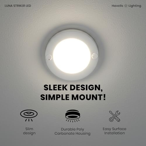 Havells Luna Striker LED 3W 4000K Ceiling Light Energy Efficient WIDEST 7 Colour Option Perfectly FITS in Junction Boxes Powder Coated Polycarbonate HOUSING,60 Lumen Per Watt 6500K - Image 4
