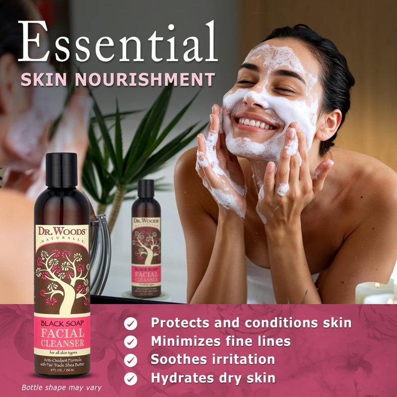 Dr. Woods Black Soap Facial Cleanser - Made with Organic Shea Butter, Gentle Liquid Face Wash for Men and Women, Natural Cleansing for Daily Use and All Skin Types - 8 Fl Oz (Pack of 2) - Image 2