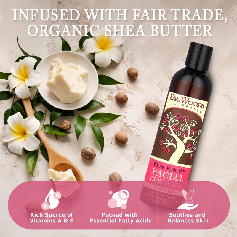 Dr. Woods Black Soap Facial Cleanser - Made with Organic Shea Butter, Gentle Liquid Face Wash for Men and Women, Natural Cleansing for Daily Use and All Skin Types - 8 Fl Oz (Pack of 2) - Image 5