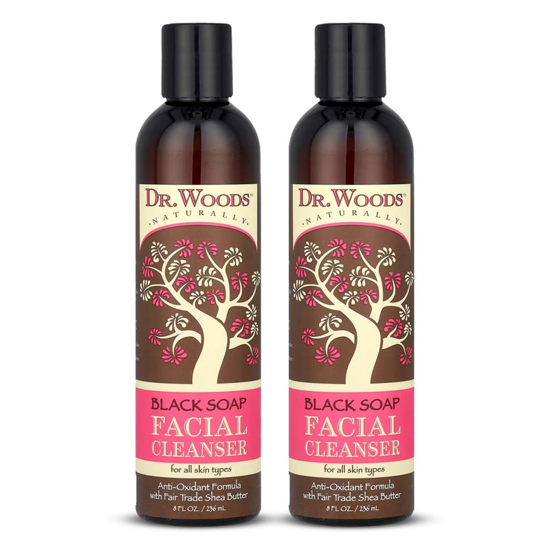 Dr. Woods Black Soap Facial Cleanser - Made with Organic Shea Butter, Gentle Liquid Face Wash for Men and Women, Natural Cleansing for Daily Use and All Skin Types - 8 Fl Oz (Pack of 2) - Image 1