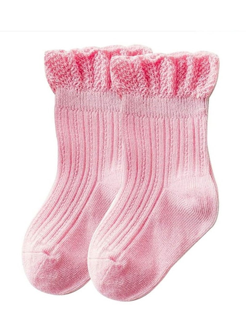 Lion Llama Ruffle Socks Pair of Toddlers Socks with Non-slip Grip Newborn Baby Socks Cute Frilly Ruffle Ankle Baby Girl Socks for Infant Kids, Dark Pink Color - Image 1