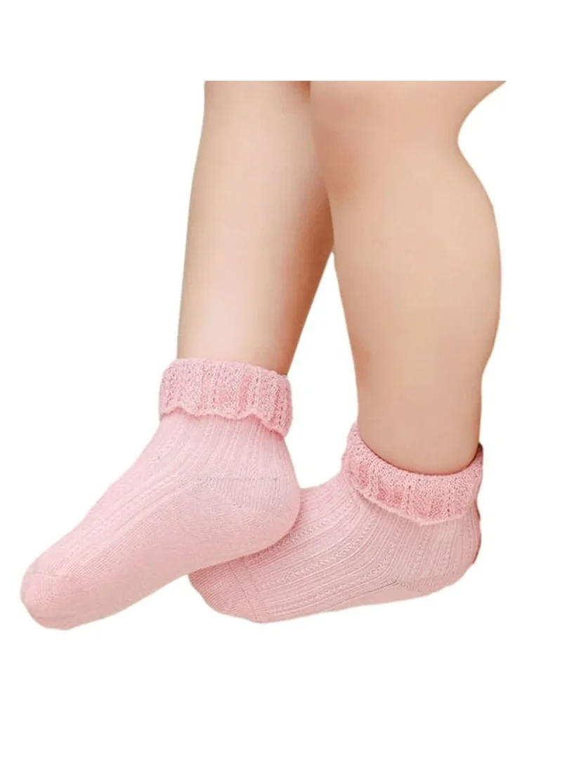 Lion Llama  Ruffle Socks Pair of Toddlers Socks with Non-slip Grip Newborn Baby Socks Cute Frilly Ruffle Ankle Baby Girl Socks for Infant Kids, Dark Pink Color for Women | Best Price UAE