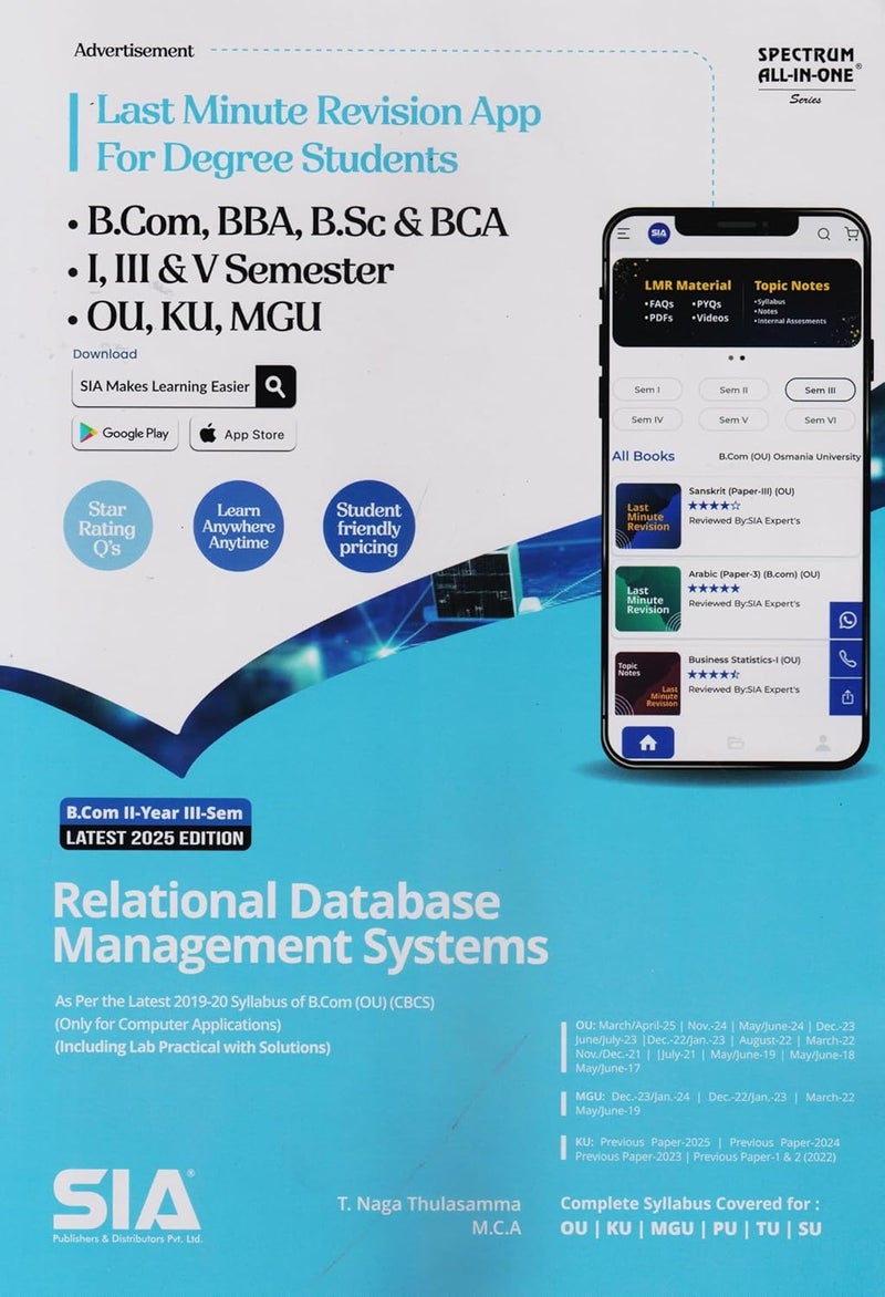 Relational Database Management Systems B.Com II-Year III-Sem As Per the Latest 2019-20 Syllabus of O.U | Only for Computer Applications | Including Lab practical with Solutions | Latest 2025 Edition