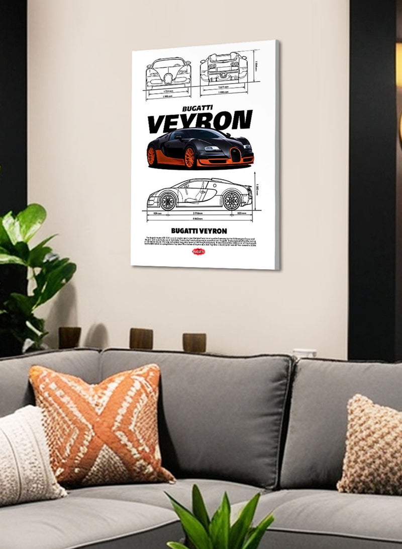 LOWHA Canvas Wall Art Stretched Over Wooden Frame with Bugatti Veyron Sports Car Design - Image 4
