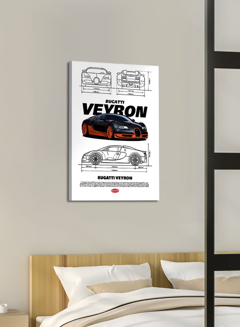 LOWHA Canvas Wall Art Stretched Over Wooden Frame with Bugatti Veyron Sports Car Design - Image 2