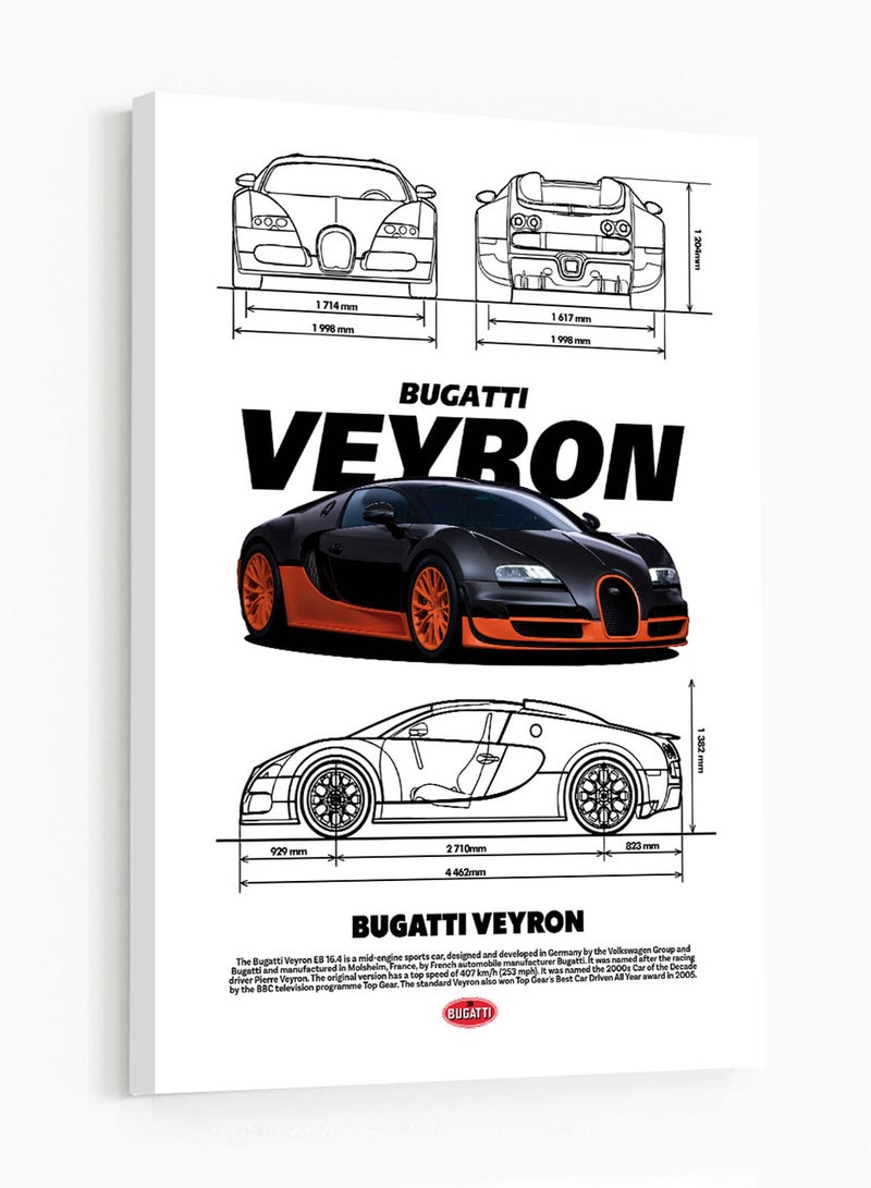 LOWHA Canvas Wall Art Stretched Over Wooden Frame with Bugatti Veyron Sports Car Design - Image 5