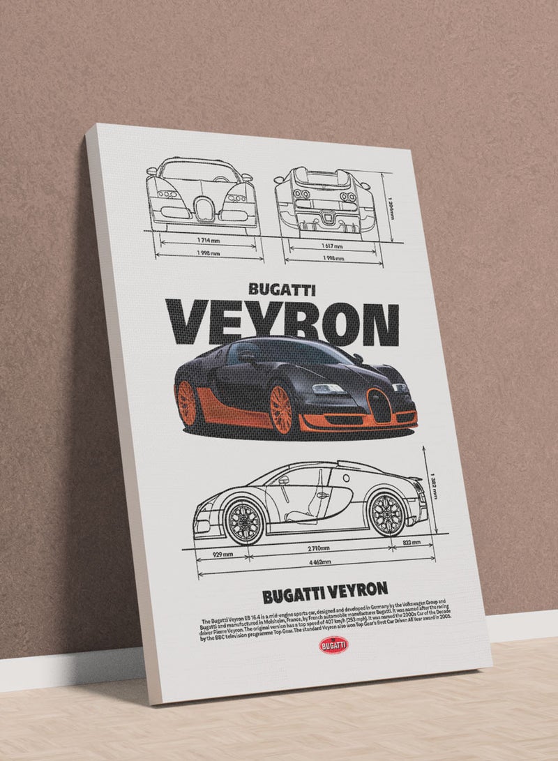 LOWHA Canvas Wall Art Stretched Over Wooden Frame with Bugatti Veyron Sports Car Design - Image 1