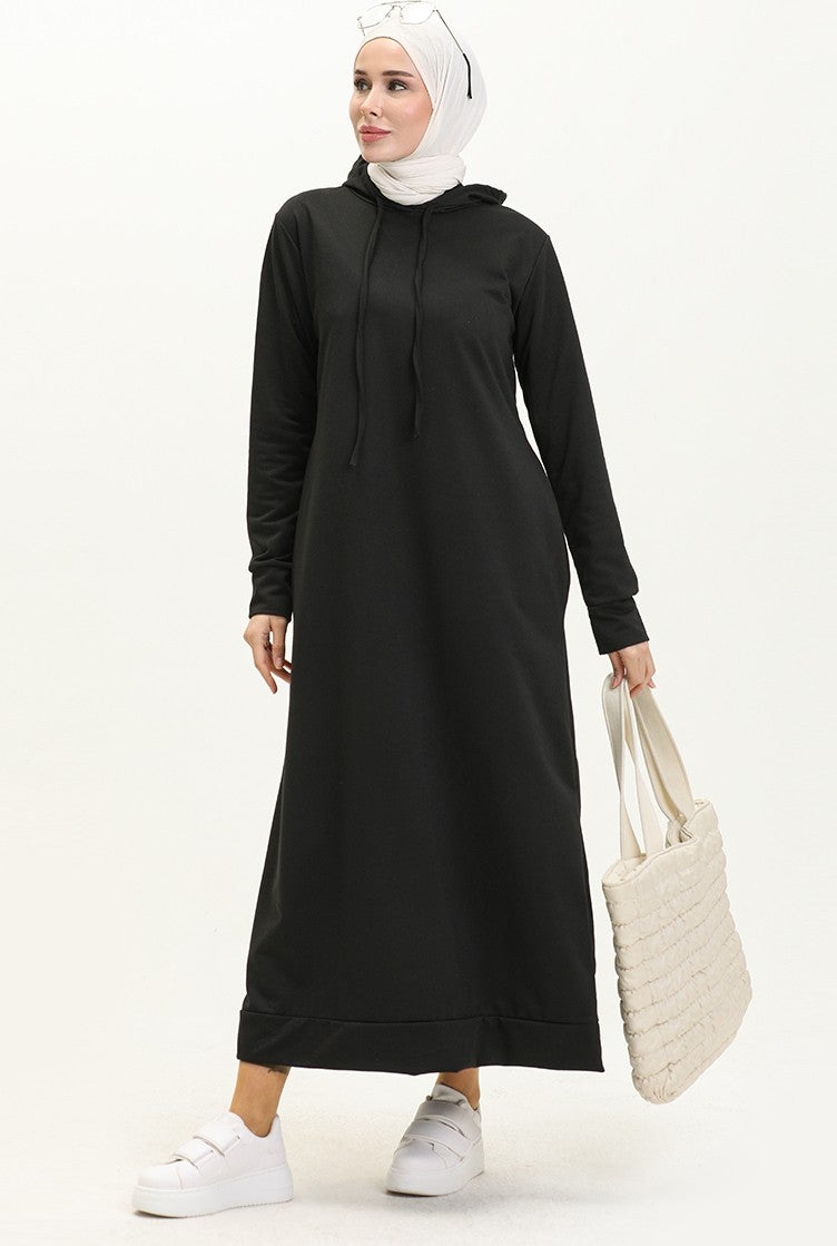 Sefa Merve Two Thread Hooded Sports Dress 0190-09 Black  - Image 1