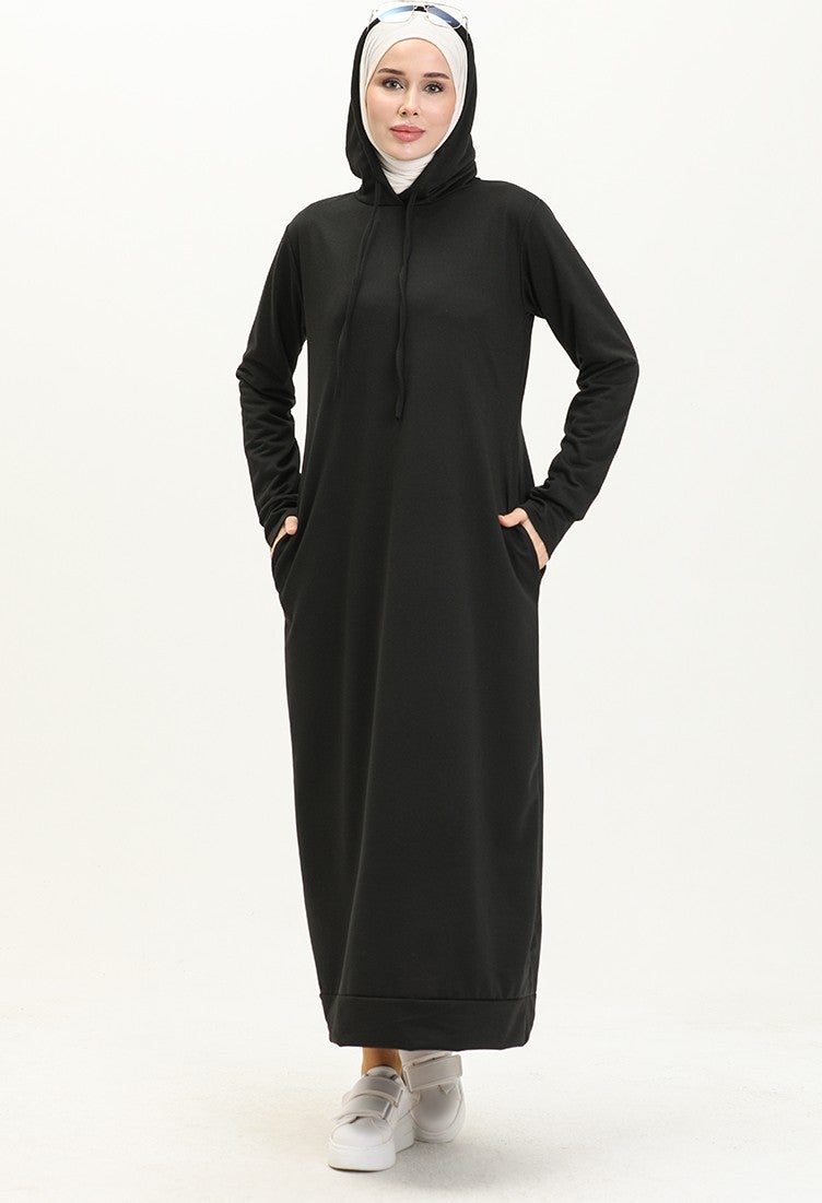 Sefa Merve Two Thread Hooded Sports Dress 0190-09 Black  - Image 2