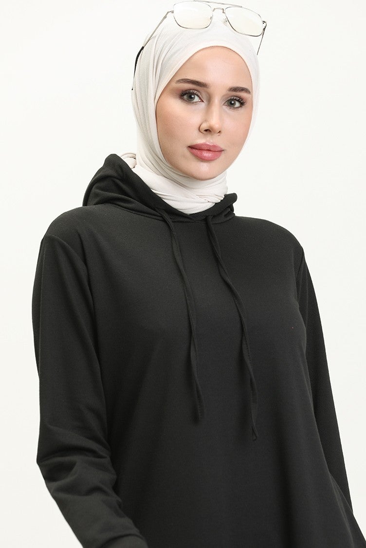 Sefa Merve Two Thread Hooded Sports Dress 0190-09 Black  - Image 3