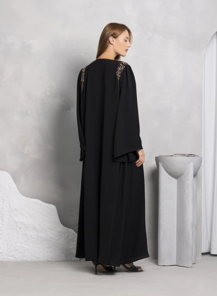 Nikias  Black crepe fabric with shoulder handwork front and back for Women | Best Price UAE
