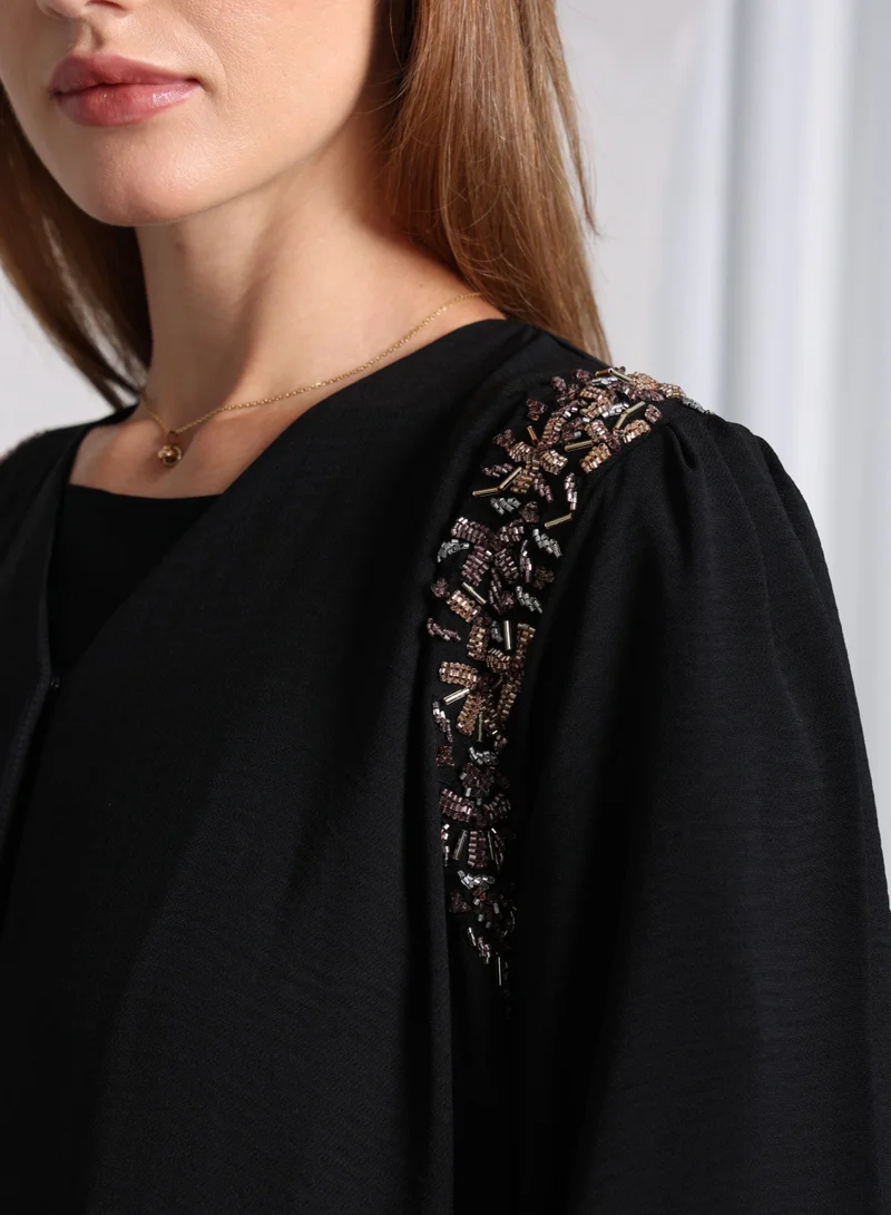 Nikias  Black crepe fabric with shoulder handwork front and back for Women | Best Price UAE