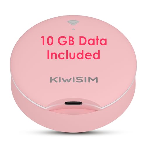 KiwiSIM 4G LTE Mobile Hotspot, Portable WiFi 6 Device with 10GB Data for 30 Days, Compatible with AT&T, T-Mobile, Verizon, No Contract, Pay as You Go, UFO Shape Design, Pink - Image 1