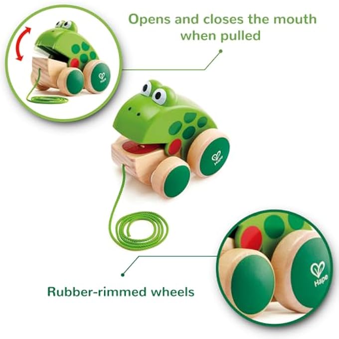 WOODEN PULL-ALONG TOY FOR TODDLERS MONTESSORI PULL TOY, ECO-FRIENDLY WOODEN FROG ANIMAL WALKING FOR BABIES 12 MONTHS+, EDUCATIONAL FINE MOTOR SKILL DEVELOPMENT, NON-TOXIC SAFE KIDS GIFT - Image 5