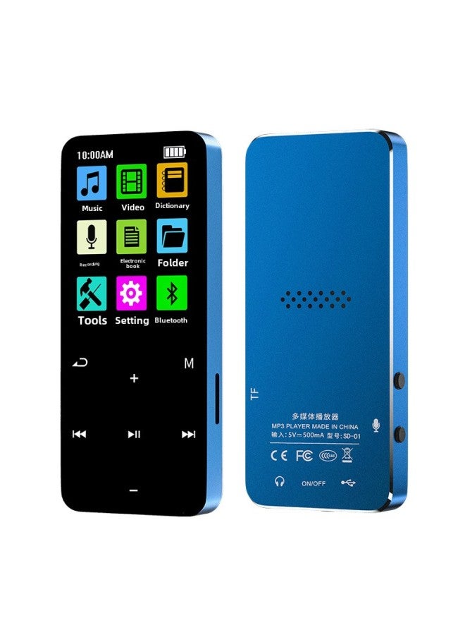 Metal Touch Bluetooth Mp3 Player Student Version Lossless Music Player Recording Card Insertion External Speaker Mp4-Body Color:Blue + Bluetooth + Voice Dictionary-Memory Capacity:16GB + Full Set Of Accessories  - Image 1