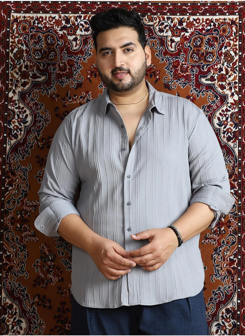 انستافاب بلس Instafab Plus Men's Cloud Grey Multitrack-Tactile Shirt For Casual Wear | Spread Collar | Long Cuffed Sleeves | Button Closure | Plus Size Shirt Crafted With Comfort Fit For Everyday Wear