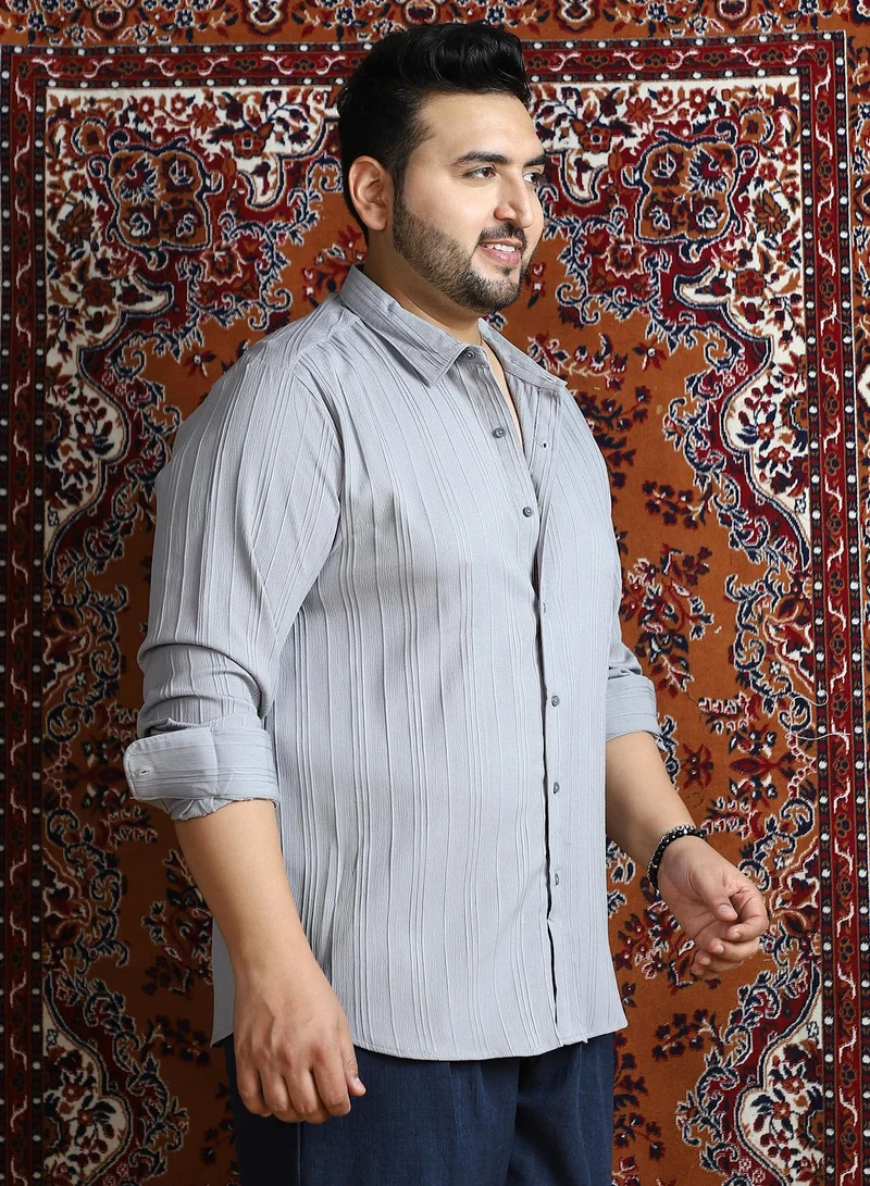 Instafab Plus Instafab Plus Men's Cloud Grey Multitrack-Tactile Shirt For Casual Wear | Spread Collar | Long Cuffed Sleeves | Button Closure | Plus Size Shirt Crafted With Comfort Fit For Everyday Wear