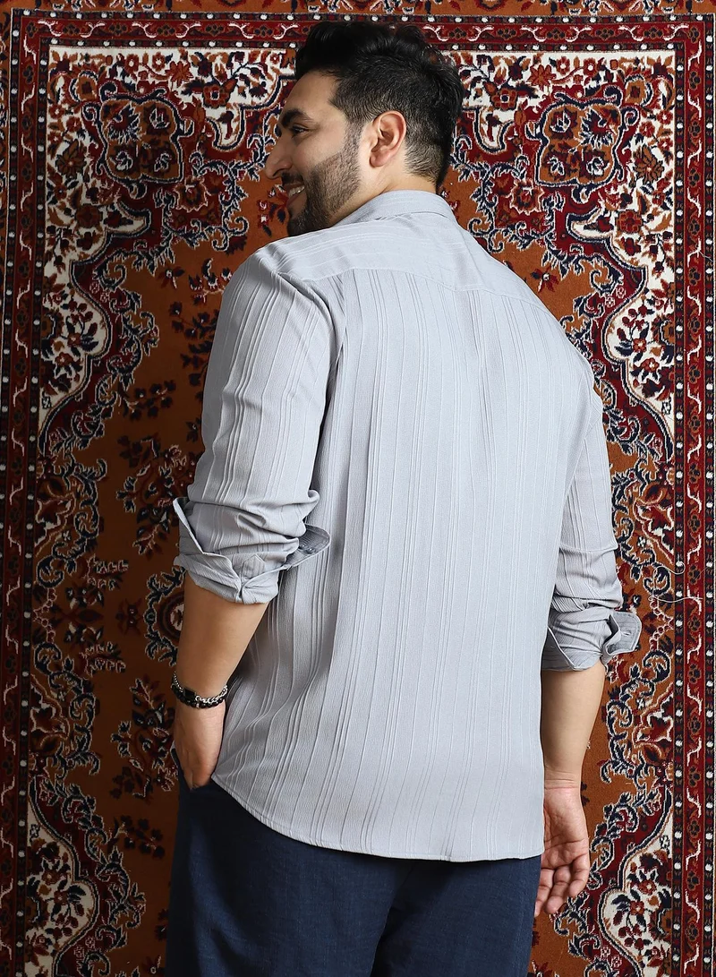 Instafab Plus Instafab Plus Men's Cloud Grey Multitrack-Tactile Shirt For Casual Wear | Spread Collar | Long Cuffed Sleeves | Button Closure | Plus Size Shirt Crafted With Comfort Fit For Everyday Wear