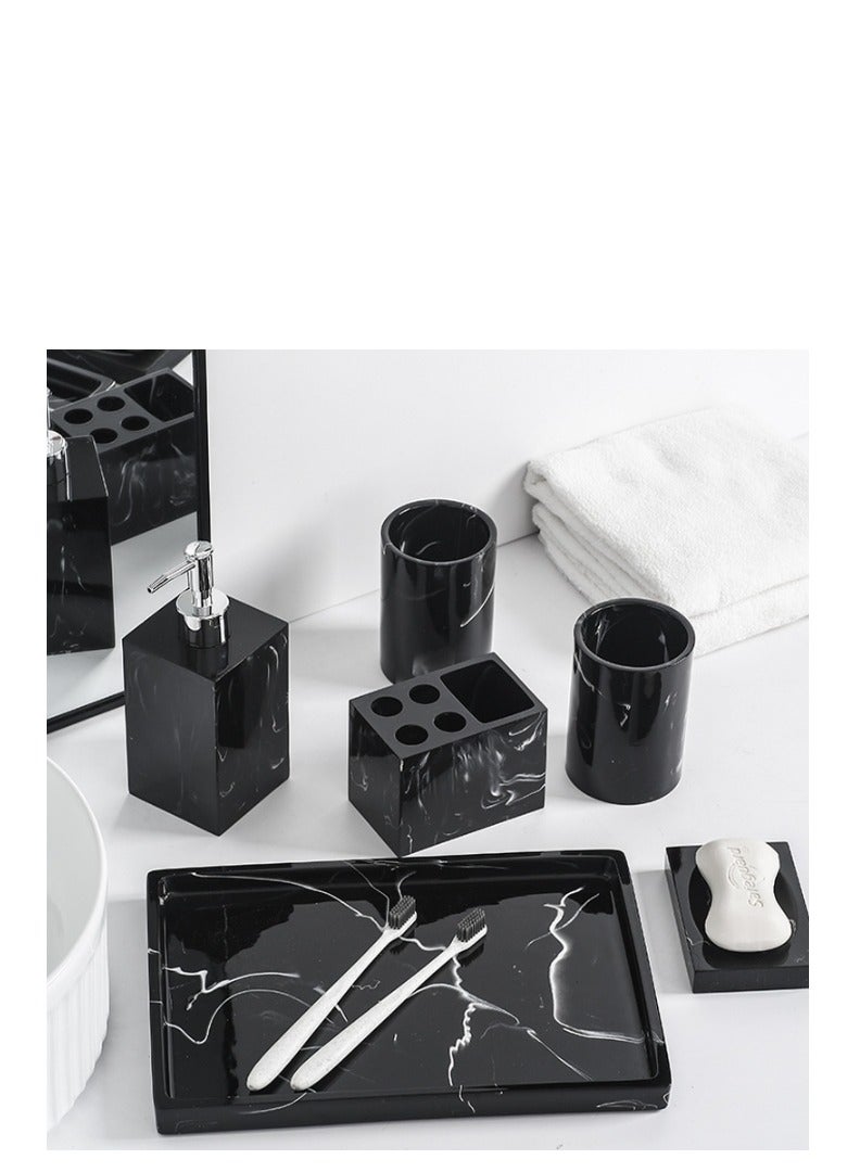 Bathroom Accessories Set, 6 Pcs Marble Look Sets Soap Dispenser u0026 Toothbrush Holder Counter Top Restroom Apartment Decor Stuff, Resin Kits, Gift for Women and Men, Ink White - Image 4