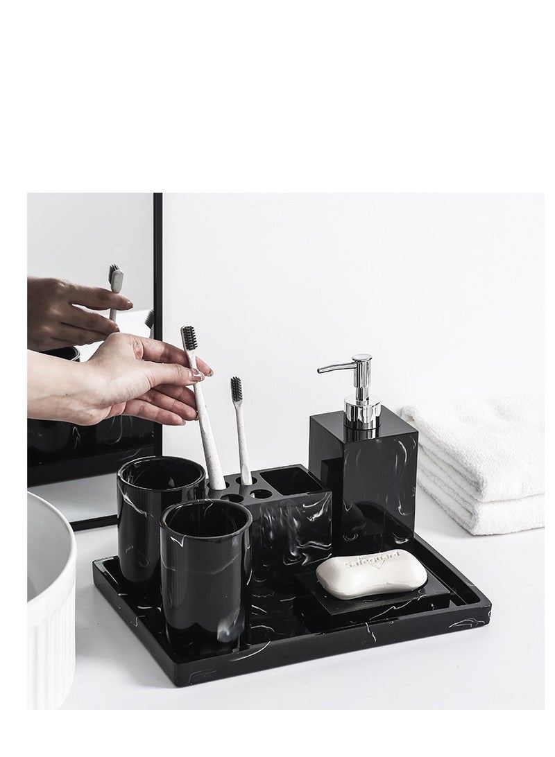 Bathroom Accessories Set, 6 Pcs Marble Look Sets Soap Dispenser u0026 Toothbrush Holder Counter Top Restroom Apartment Decor Stuff, Resin Kits, Gift for Women and Men, Ink White - Image 2