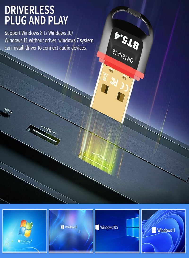 Usb Bluetooth Adapter 5.4 For Computer Transmitter Receiver,  Supports Windows 11/10/8.1/7, Suitable For Desktops, Laptops, Mice, Keyboards, Printers, Headphones, Speakers  - Image 2
