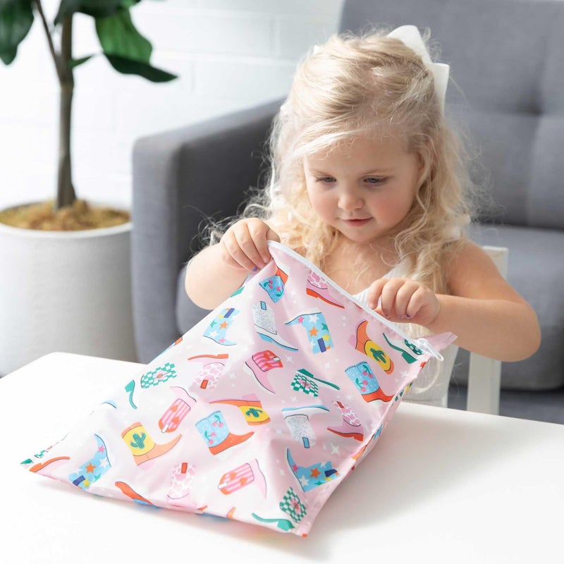 Bumkins - Waterproof Wet Bag & Wet/Dry Clutch Bags - For Beach, Baby, Travel, Swim Suit, Cloth Diapers, Pump Parts, Pool, Gym, Toiletries - Reusable & Easy to Clean - Cowgirl Boots - 2 Pack - Image 5