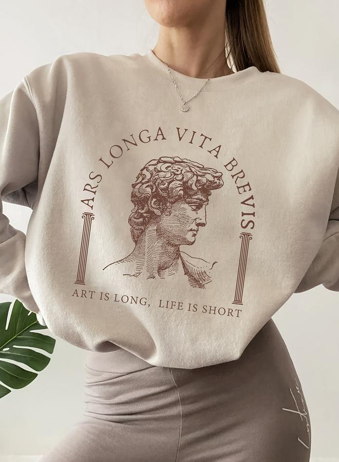 Take Two Beige Dropped Shoulder Printed Sweatshirt - Image 2