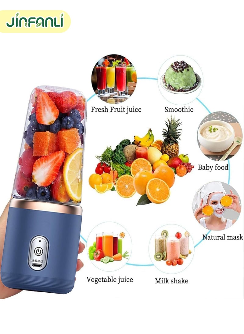 JINFANLI Portable Blender,Personal Size Juicer Cup,Mini Blender,Portable Fruit Cup,for Smoothies,Shakes,Fruit,Ice,400ML Blender Mixer,Handheld Travel,Home（Blue） - Image 2