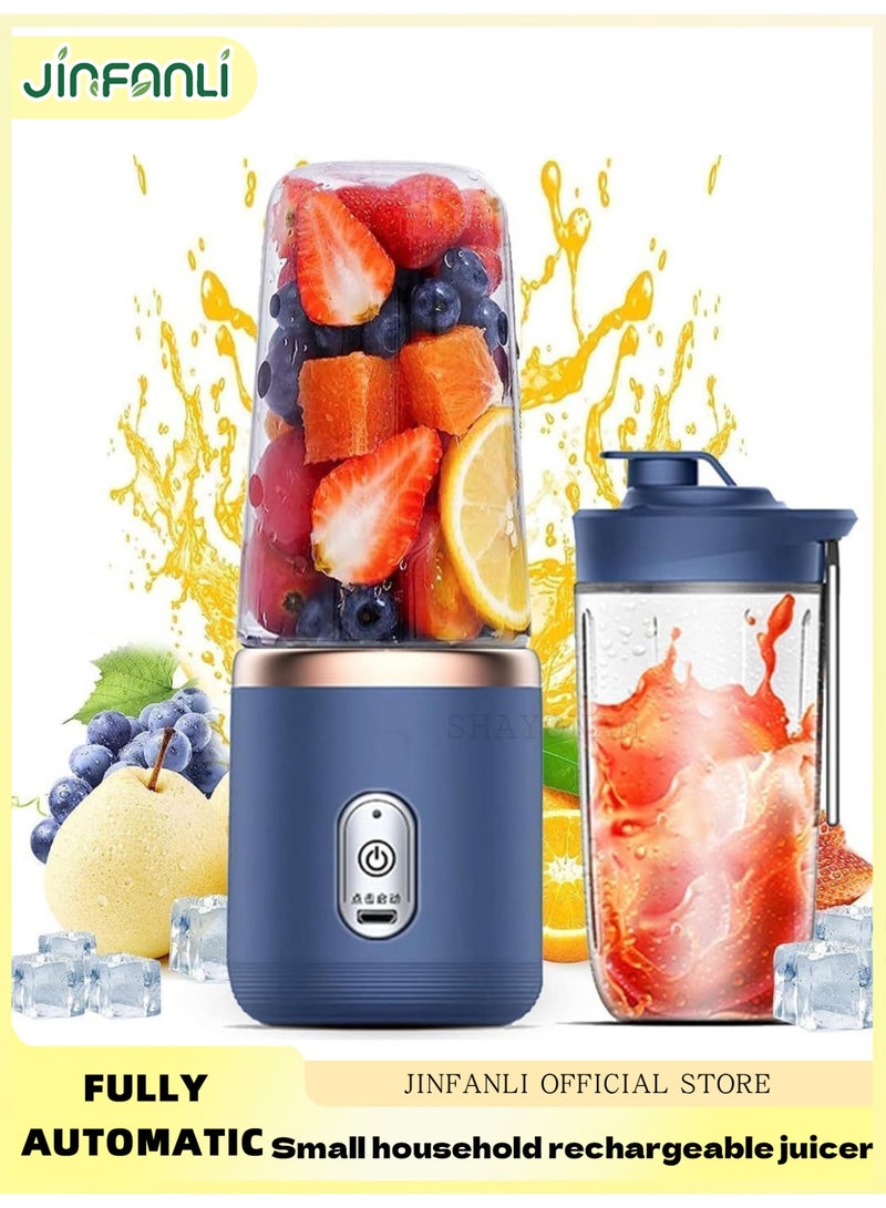 JINFANLI Portable Blender,Personal Size Juicer Cup,Mini Blender,Portable Fruit Cup,for Smoothies,Shakes,Fruit,Ice,400ML Blender Mixer,Handheld Travel,Home（Blue） - Image 1