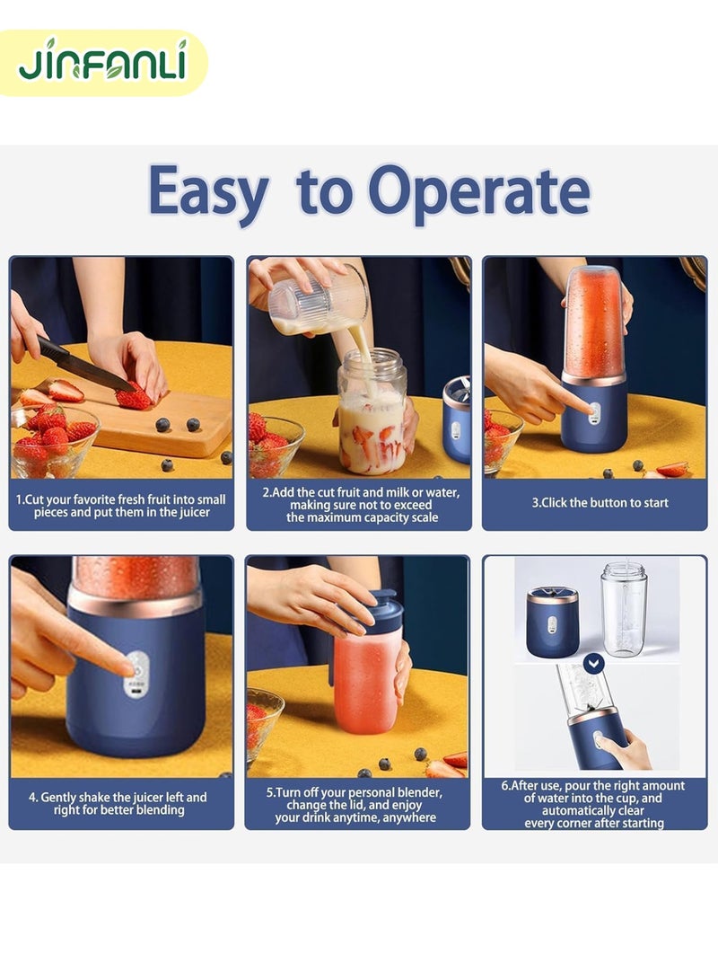 JINFANLI Portable Blender,Personal Size Juicer Cup,Mini Blender,Portable Fruit Cup,for Smoothies,Shakes,Fruit,Ice,400ML Blender Mixer,Handheld Travel,Home（Blue） - Image 5