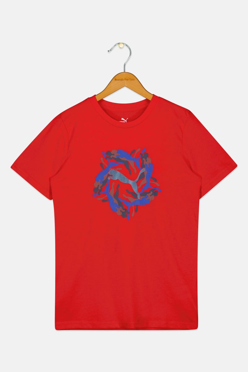 PUMA تي شيرت رياضي للأطفال الأولاد بأكمام قصيرة، خارجي، أحمر - Image 1