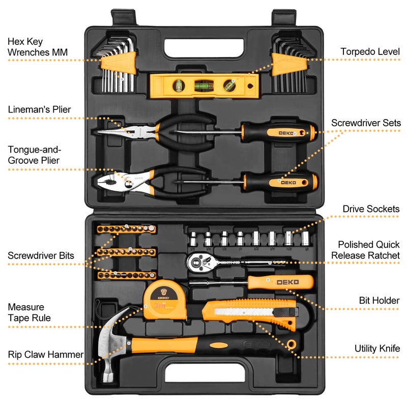 DEKOPRO 65 Pieces Tool Set General Household Hand Tool Kit with Storage Case Plastic ToolBox - Image 2