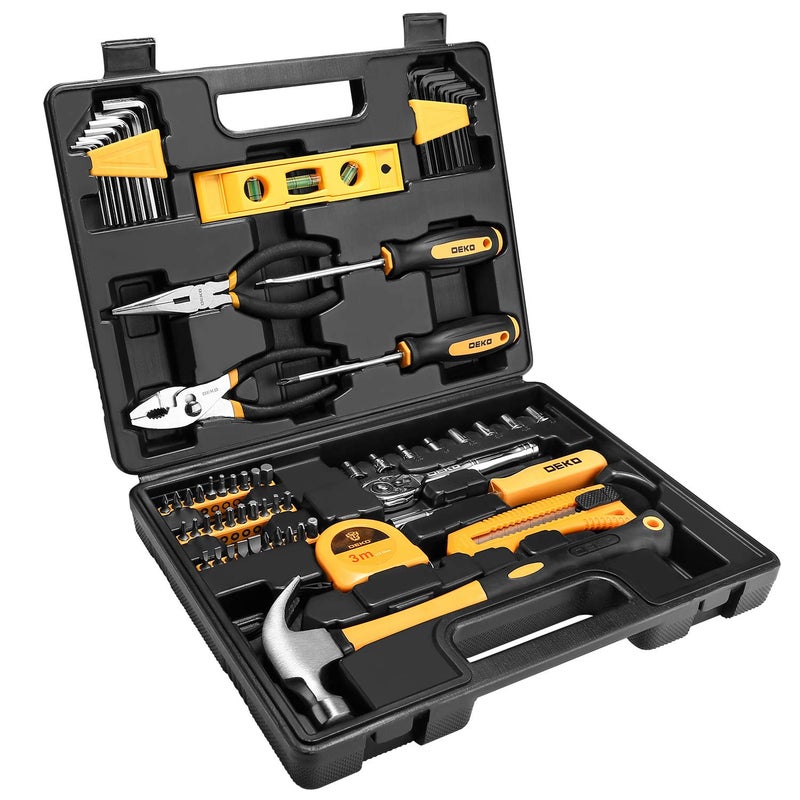 DEKOPRO 65 Pieces Tool Set General Household Hand Tool Kit with Storage Case Plastic ToolBox - Image 1