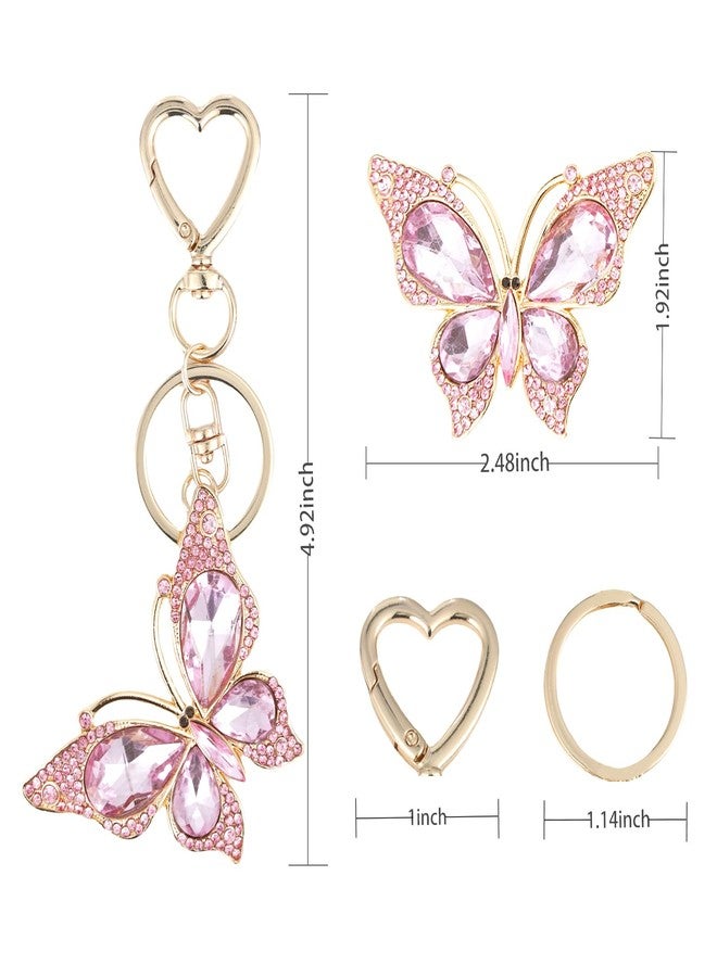 Weixiltc Charm Keychain for Women, Cute Heart Key Chain with Diamond Butterfly Pendant, Lovely Bag & Purse Keyring Accessory (Pink) - Image 5