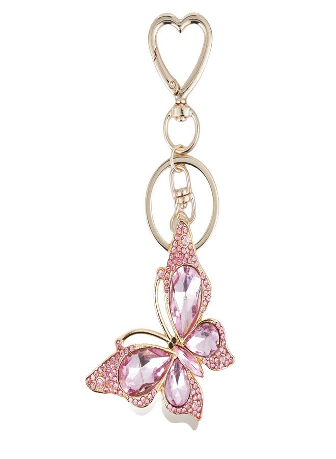 Weixiltc Charm Keychain for Women, Cute Heart Key Chain with Diamond Butterfly Pendant, Lovely Bag & Purse Keyring Accessory (Pink) - Image 1
