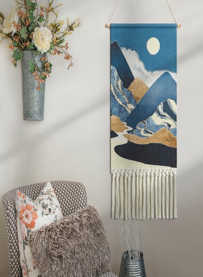 Alynsehom Macrame Woven Wall Hanging Tapestry Boho Wall Art Moon Mountain Chic Home Decor Bohemian Aztec Apartment Dorm Room Backdrop Decoration (Blue) - Image 2