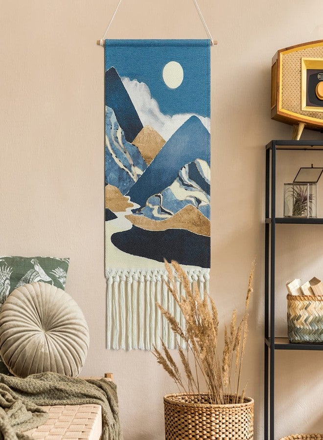Alynsehom Macrame Woven Wall Hanging Tapestry Boho Wall Art Moon Mountain Chic Home Decor Bohemian Aztec Apartment Dorm Room Backdrop Decoration (Blue) - Image 4